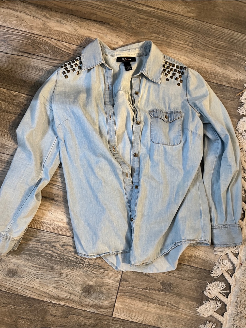 Style & Co. Light Blue Denim Shirt with Studded Shoulders